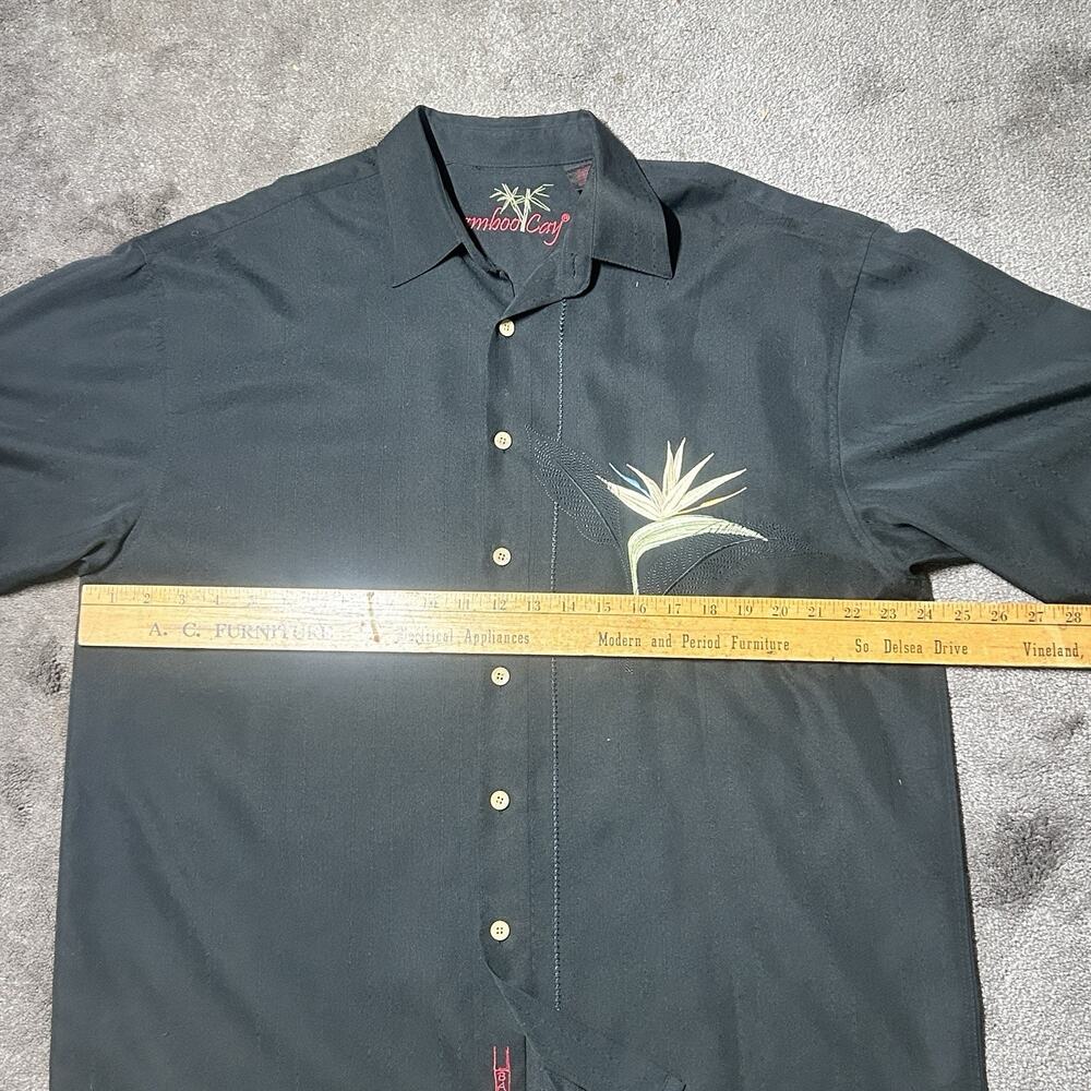 Bamboo Cay Men's Lg Black Hawaiian Camp Shirt Embroidered Bird‎ of Paradise - Picture 10 of 11